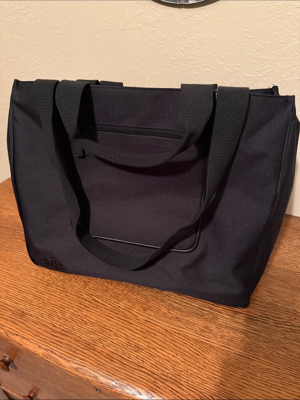 BEIS Black East-West Travel Tote with Top Handles and Front Zip Pocket